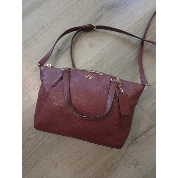 Coach Handbags - Coach Mini Kelsey Satchel Purse Small Burgundy Pebbled Leather Bag